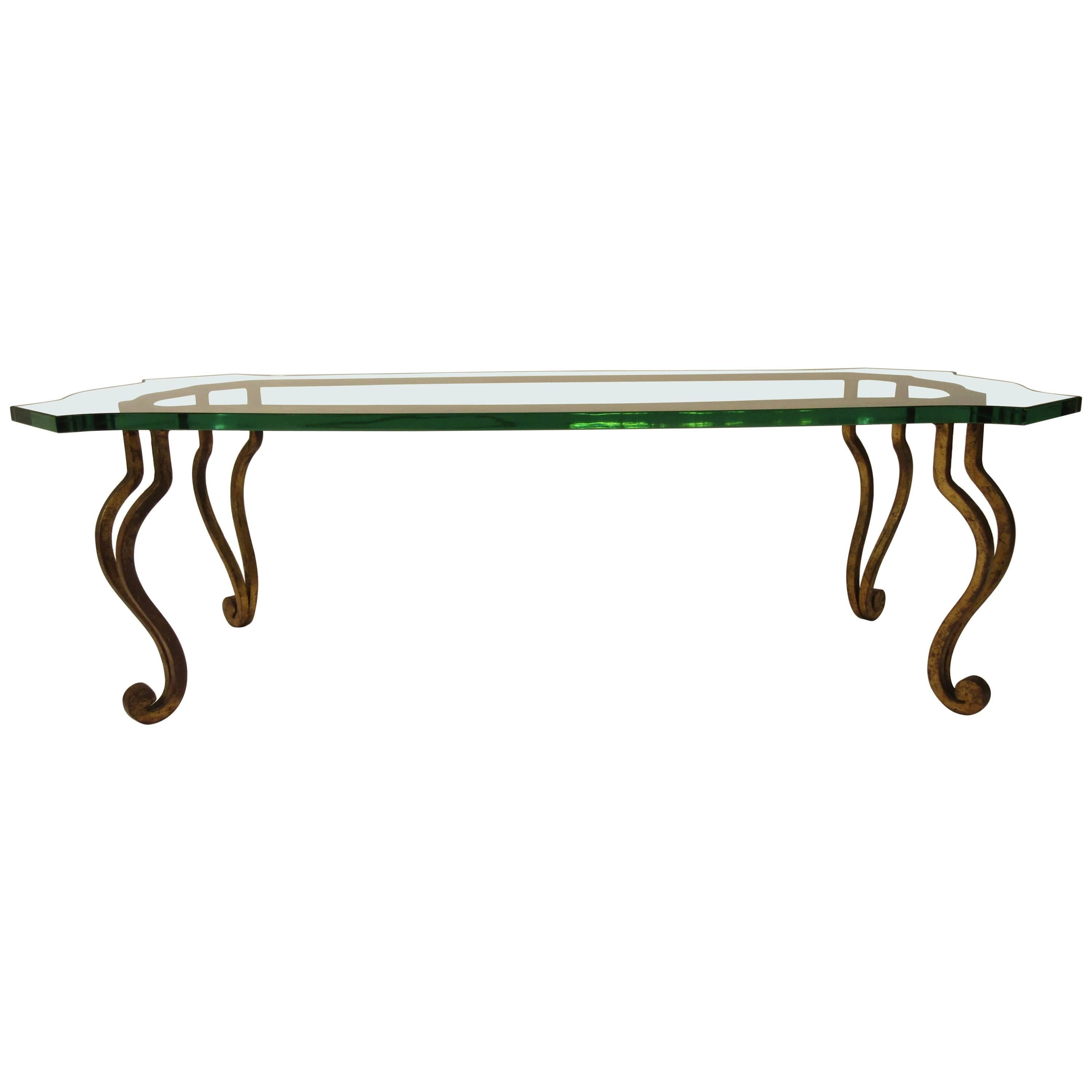 1960s Iron Glass Top Gold Coffee Table