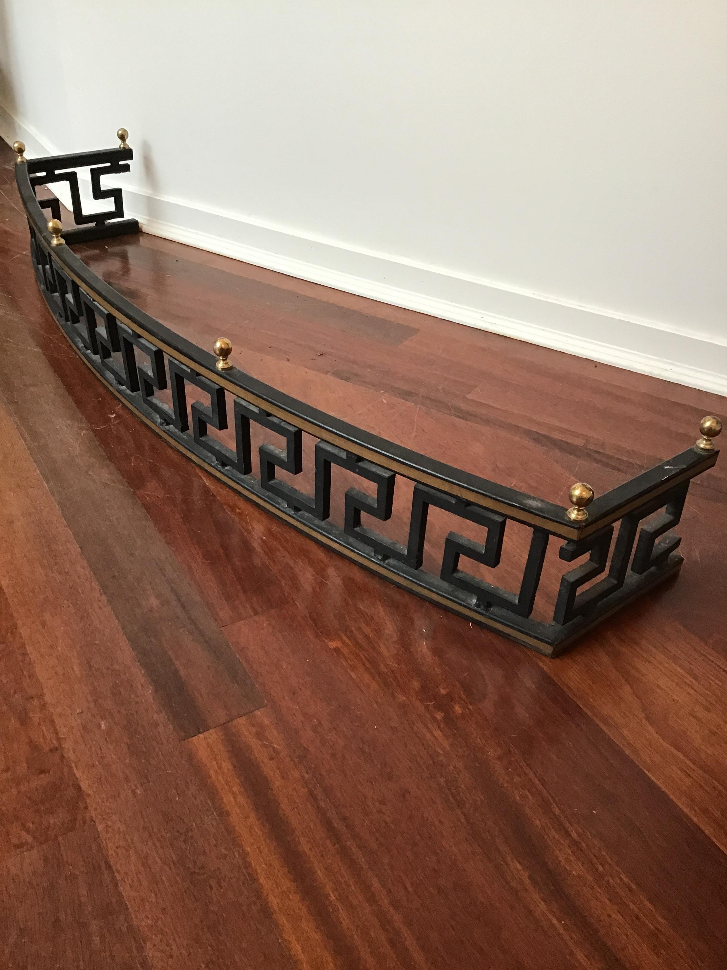 1960s Iron Greek Key Fire Place Fender In Good Condition In Tarrytown, NY