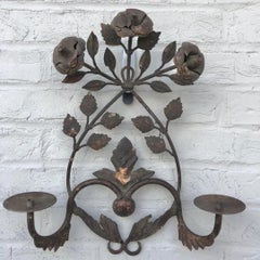 1960's Iron Rosette Candle Wall Sconce