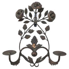 1960's Iron Rosette Candle Wall Sconce