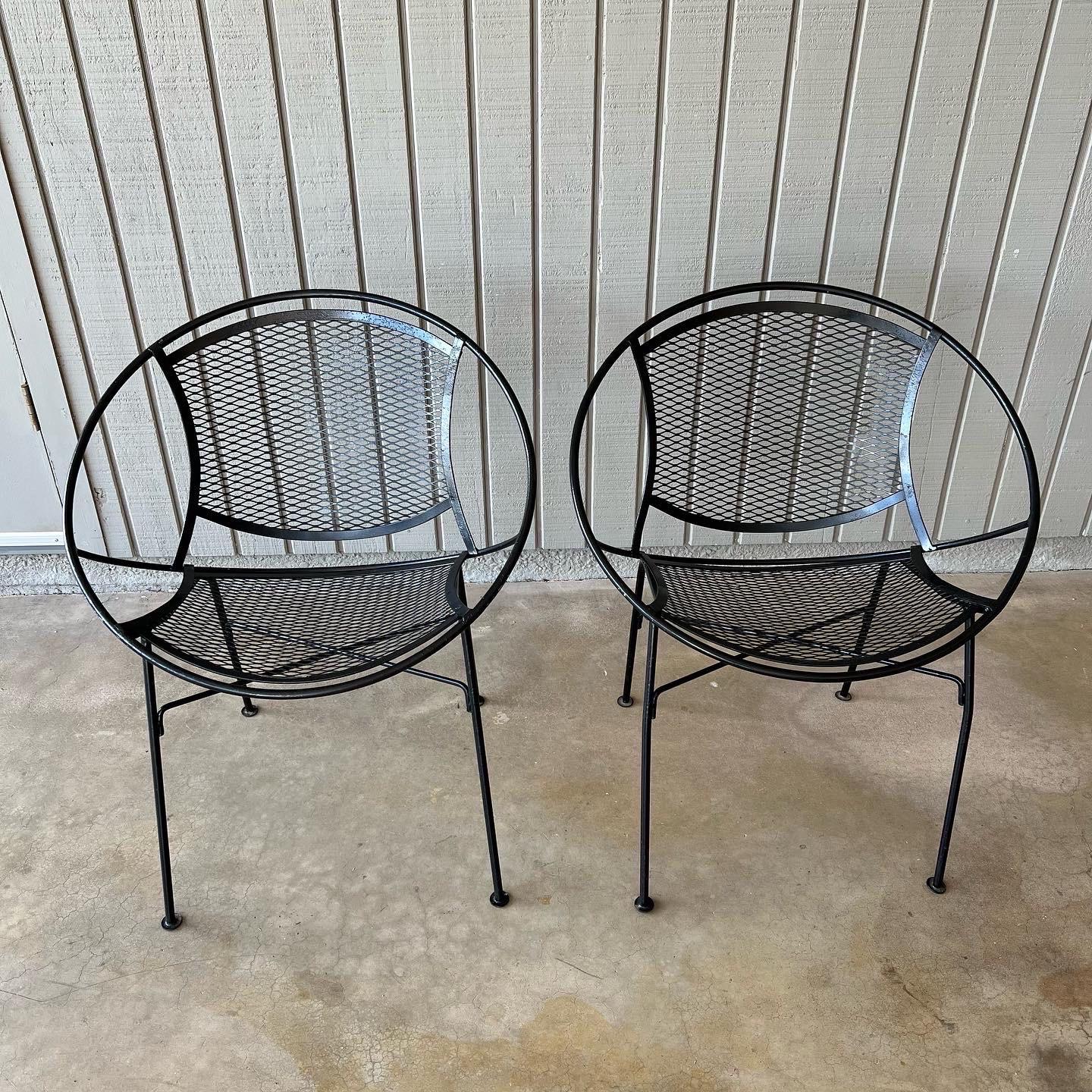 Mid-20th Century 1960s iron Salterini outdoor bistro dining set, table and two chairs For Sale