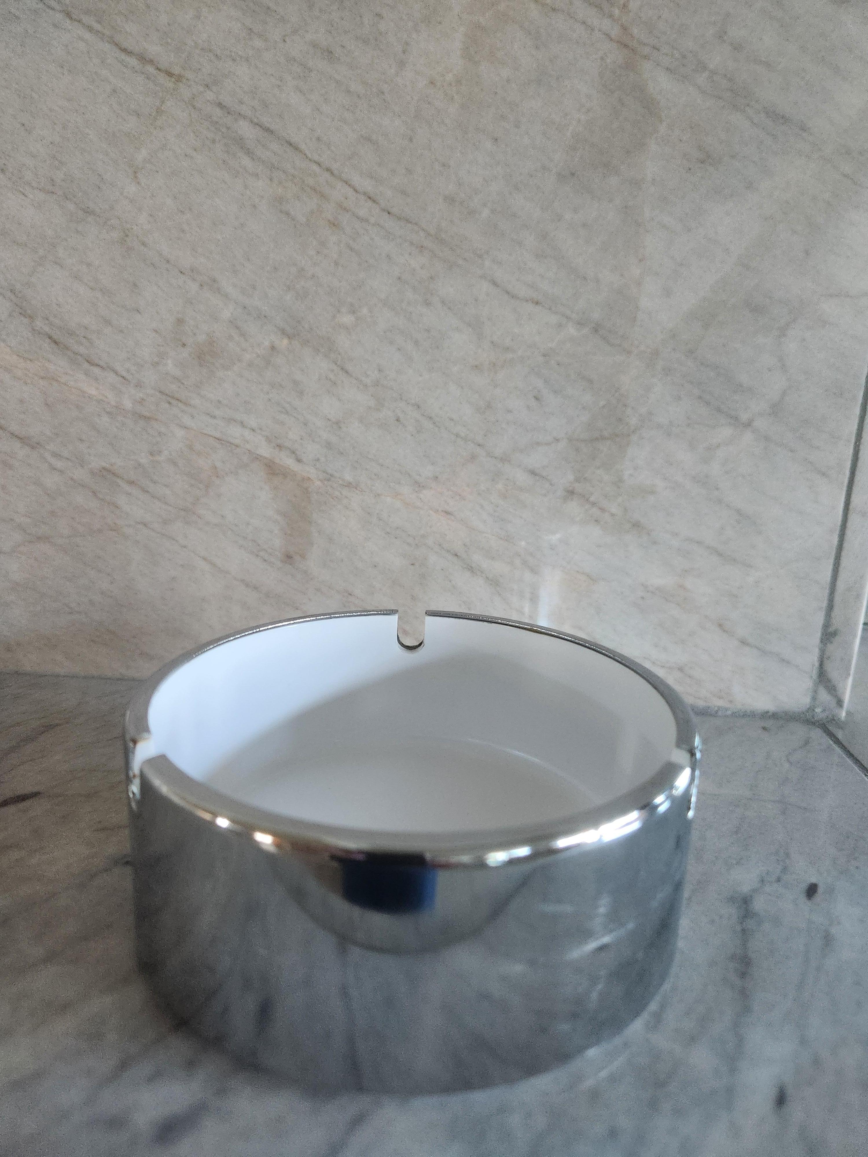 American 1960s Isamu Kenmochi Mod Ashtray Silver White Catch All For Sale