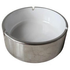 1960s Isamu Kenmochi Mod Ashtray Large Catch All Silver & White