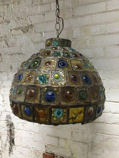 1960s Felipe Delfinger for Feders Jeweled Brutalist Glass Pendant Light Fixture