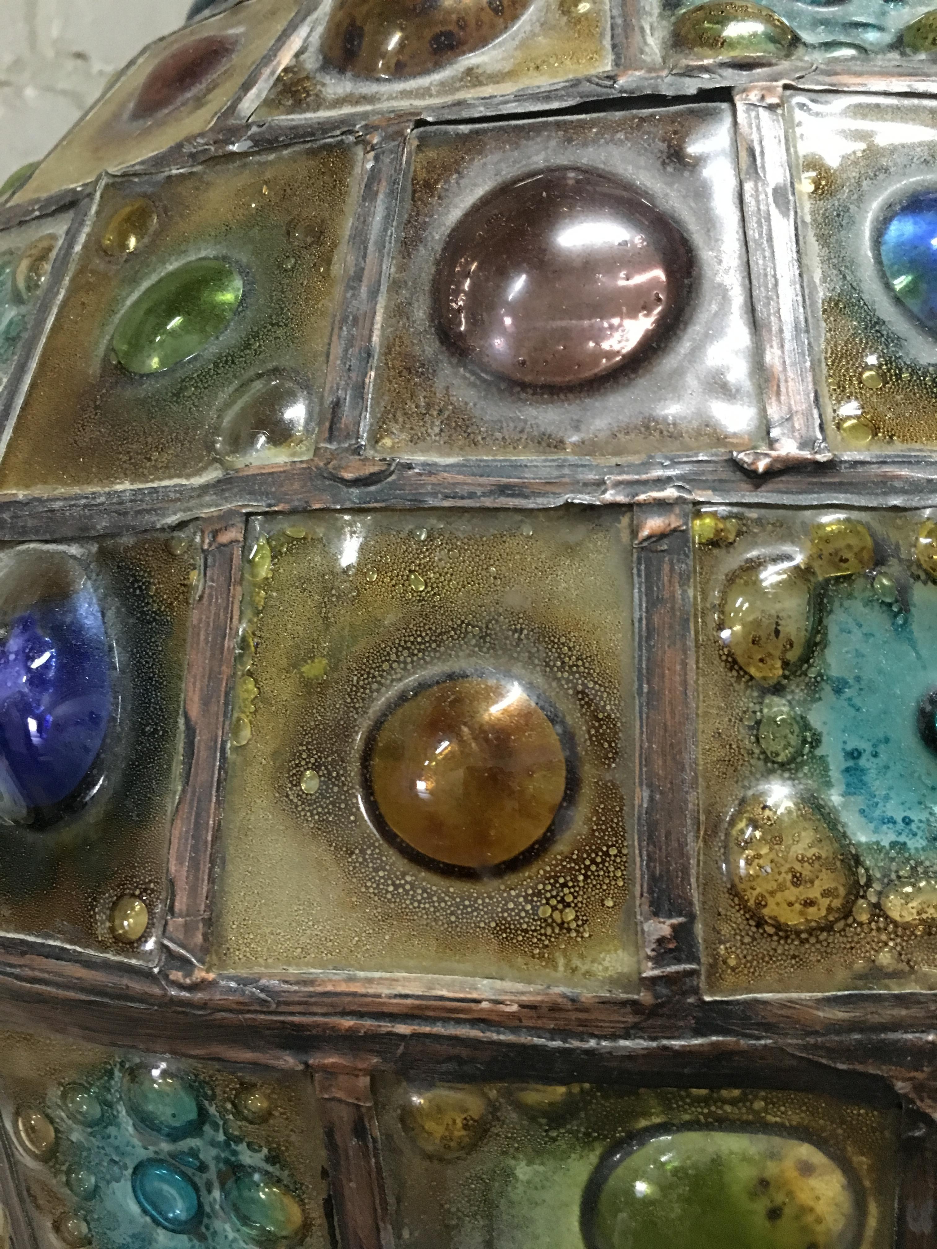 Mid-20th Century 1960s Felipe Delfinger for Feders Jeweled Brutalist Glass Pendant Light Fixture