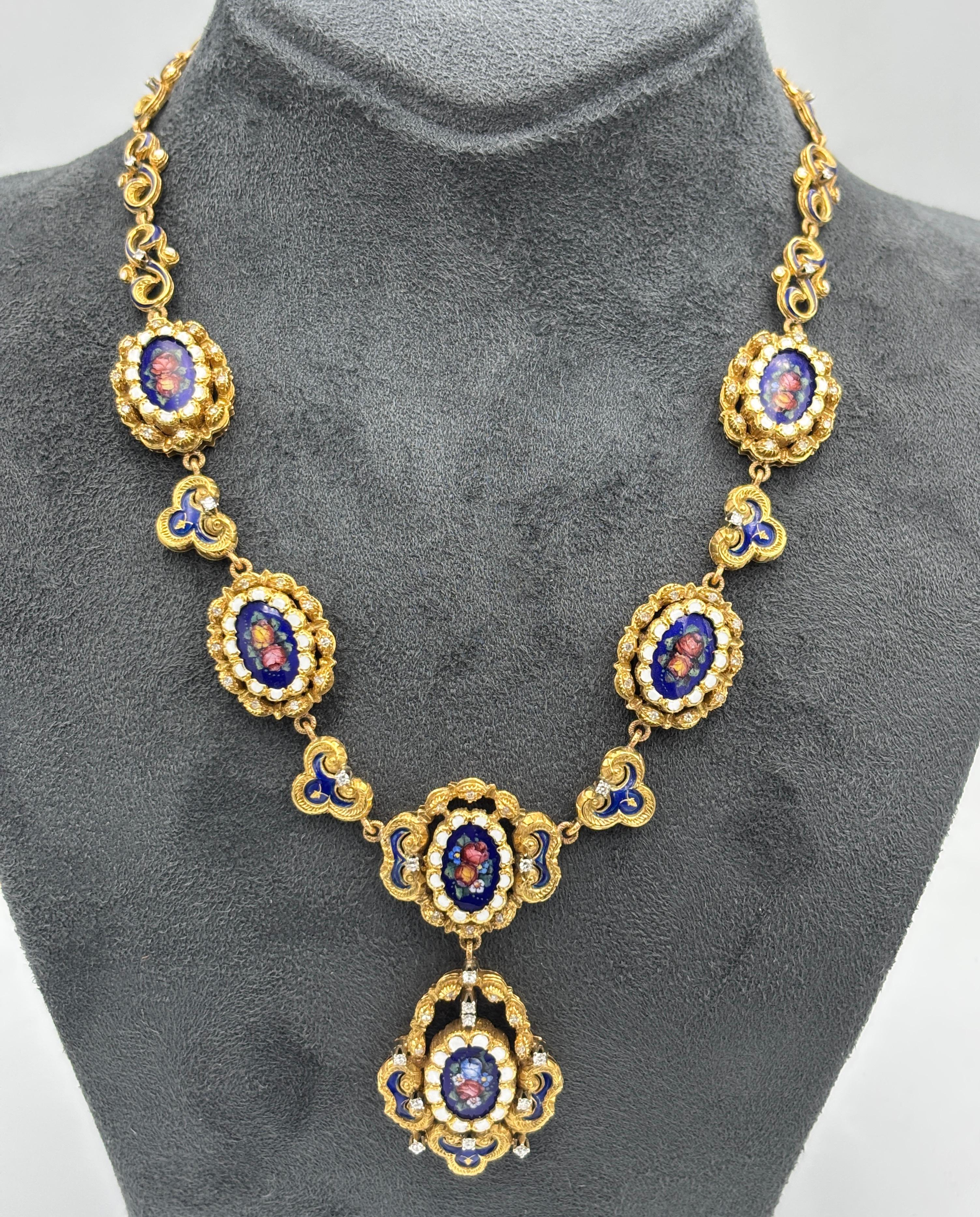 Contemporaneo Collana e orecchini in oro 18 carati, smalto e diamanti, anni '60, Italia in vendita