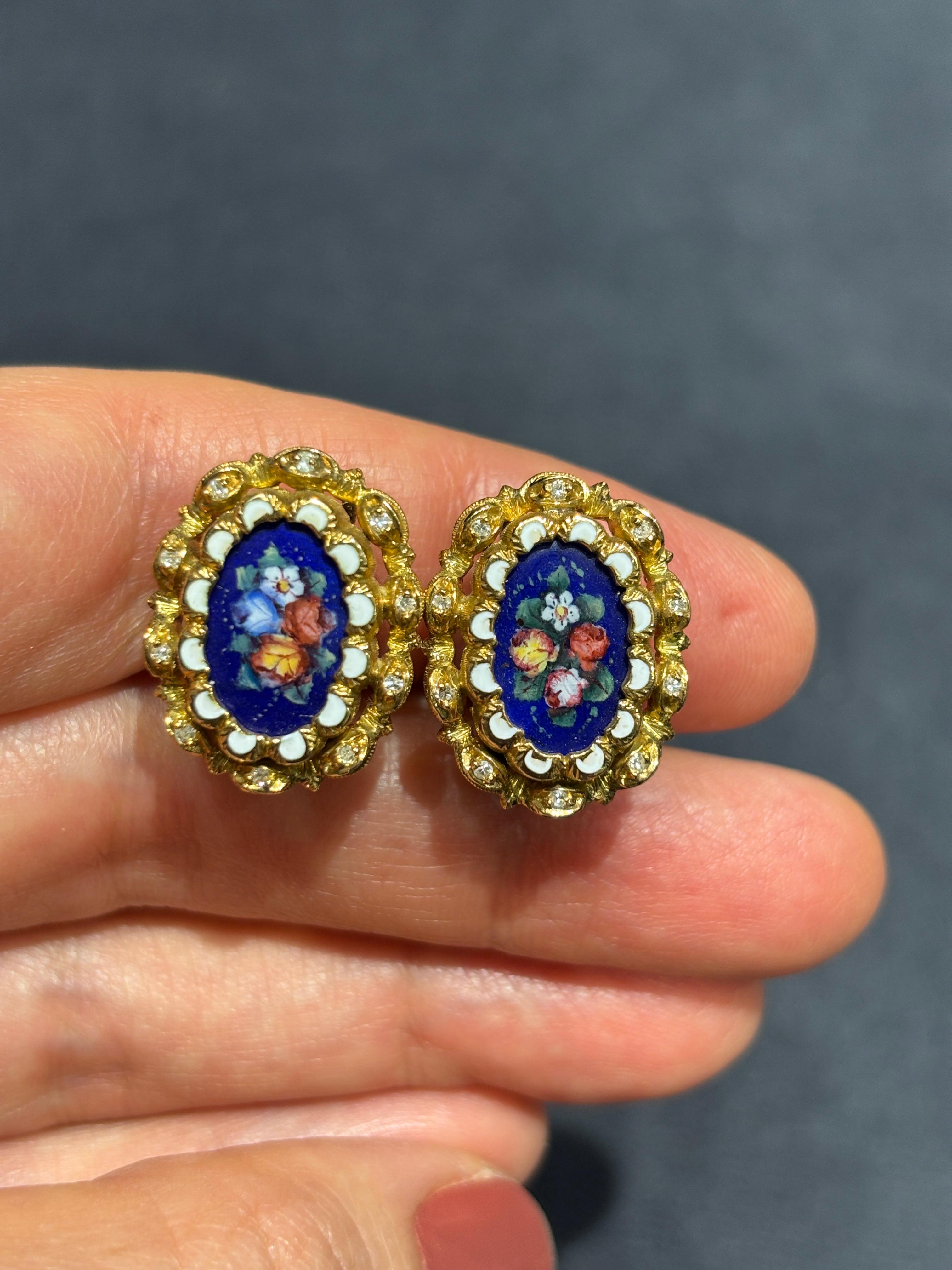 Collana e orecchini in oro 18 carati, smalto e diamanti, anni '60, Italia In condizioni buone in vendita a London, GB