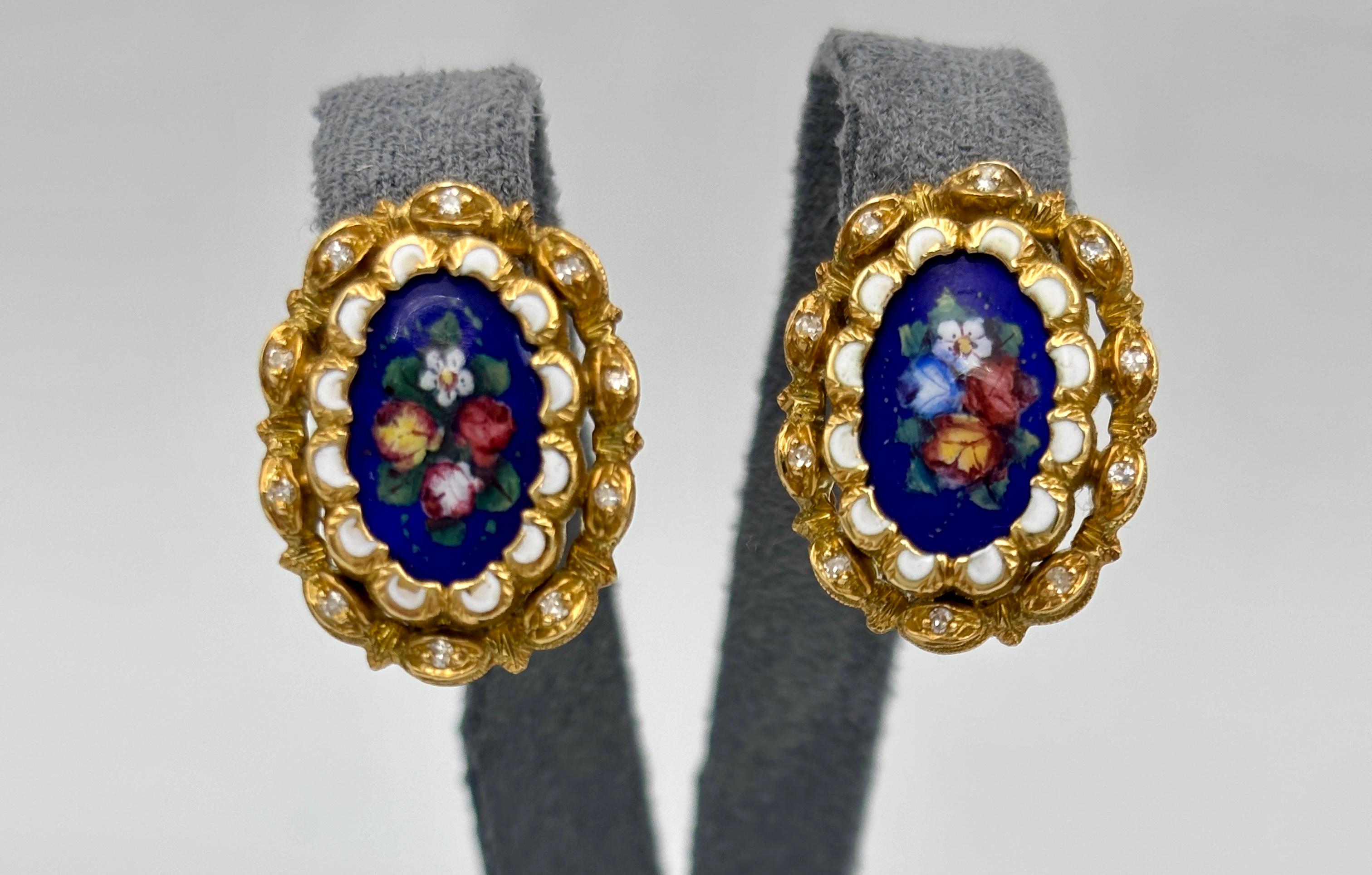 Collana e orecchini in oro 18 carati, smalto e diamanti, anni '60, Italia in vendita 1