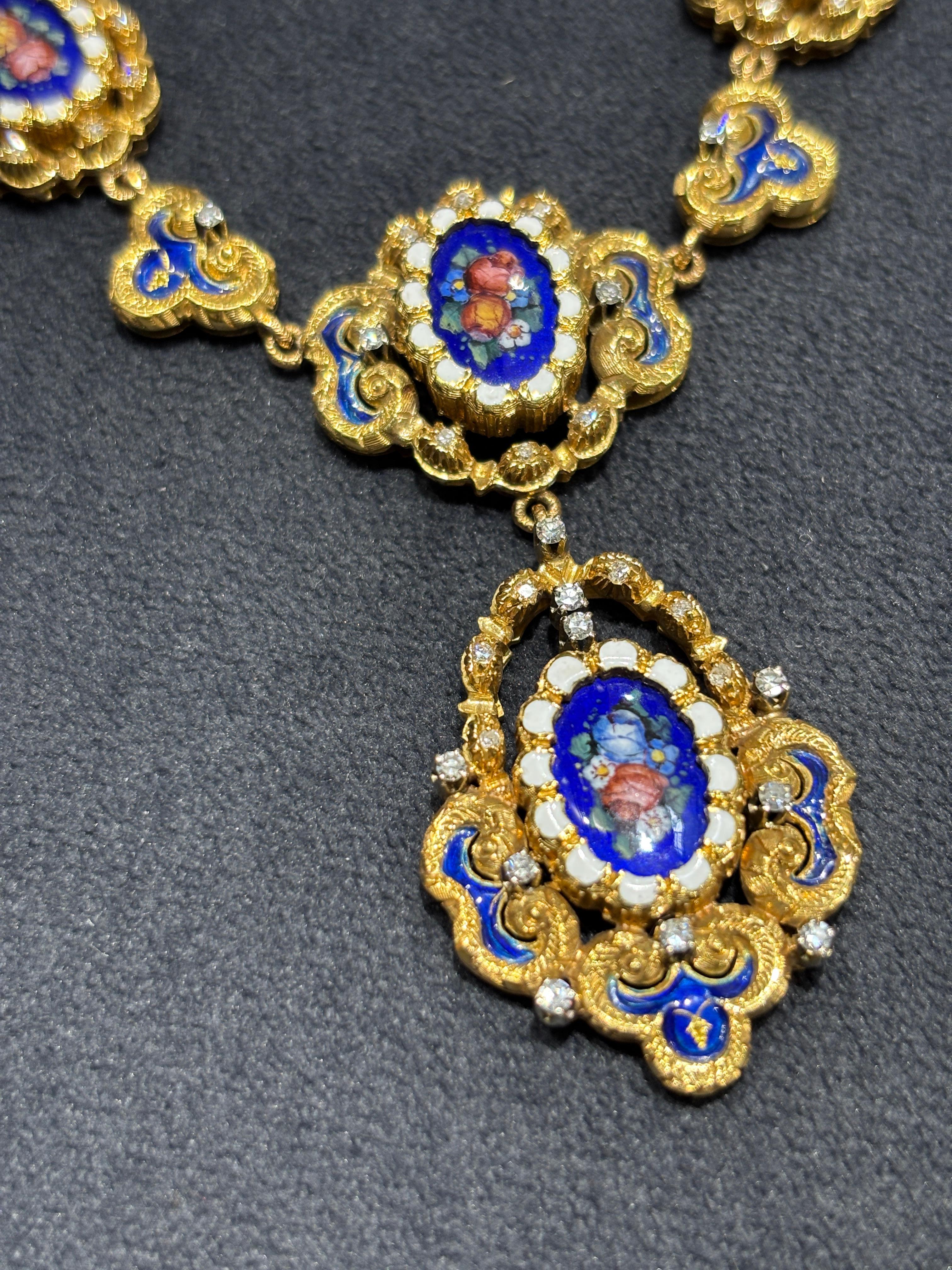 Collana e orecchini in oro 18 carati, smalto e diamanti, anni '60, Italia in vendita 3