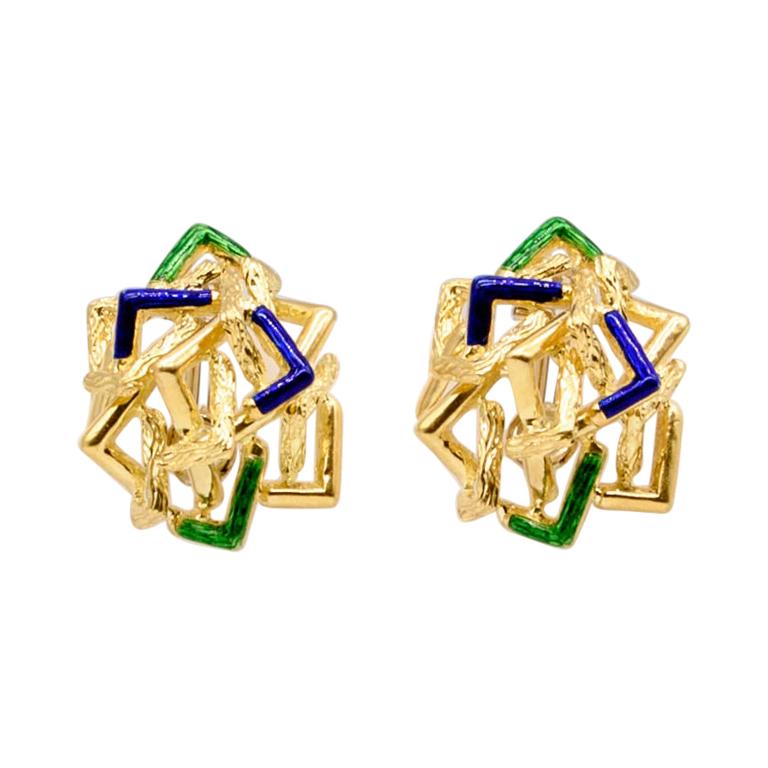 1960's Italian 18k Gold Enamel Earclips For Sale