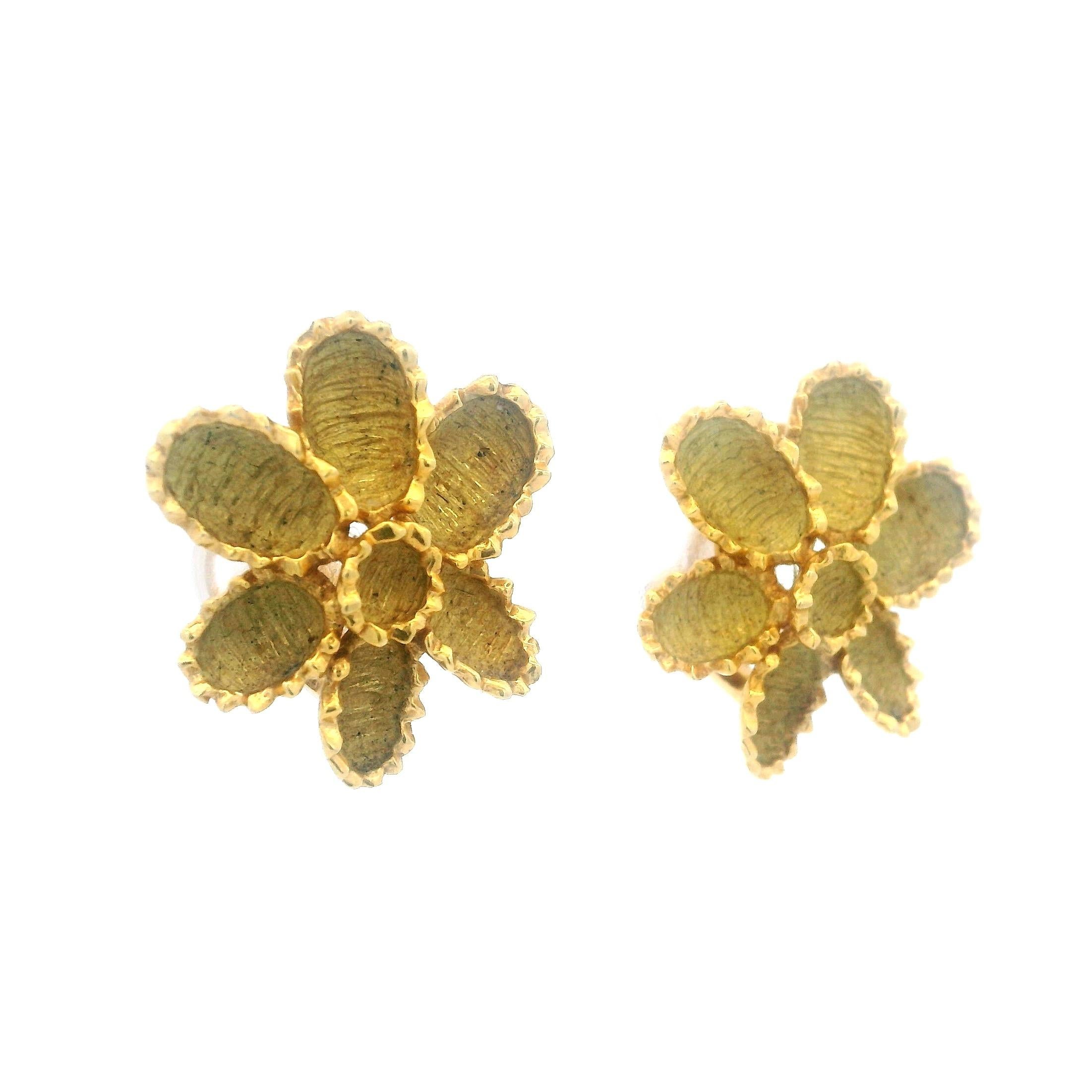 Modernista Orecchini floreali in oro 18 carati del 1960, Atelier Valenza, 10,40 g in vendita