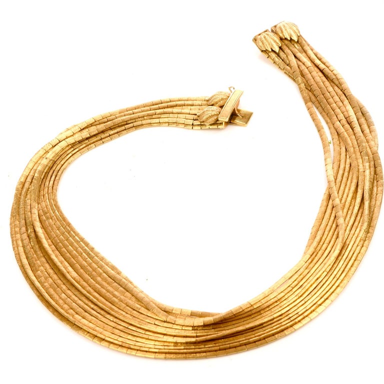 1960s Italian 18 Karat Yellow Satin Gold Multi Strand Link Necklace at ...