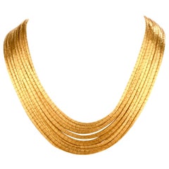 1960s Italian 18 Karat Yellow Satin Gold Multi Strand Link Necklace