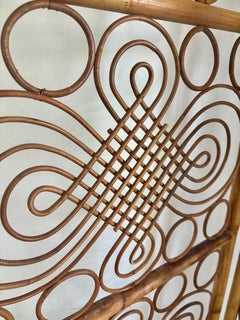 1960s Italian 3 Panel Bamboo and Bent Pencil Reed Folding Screen