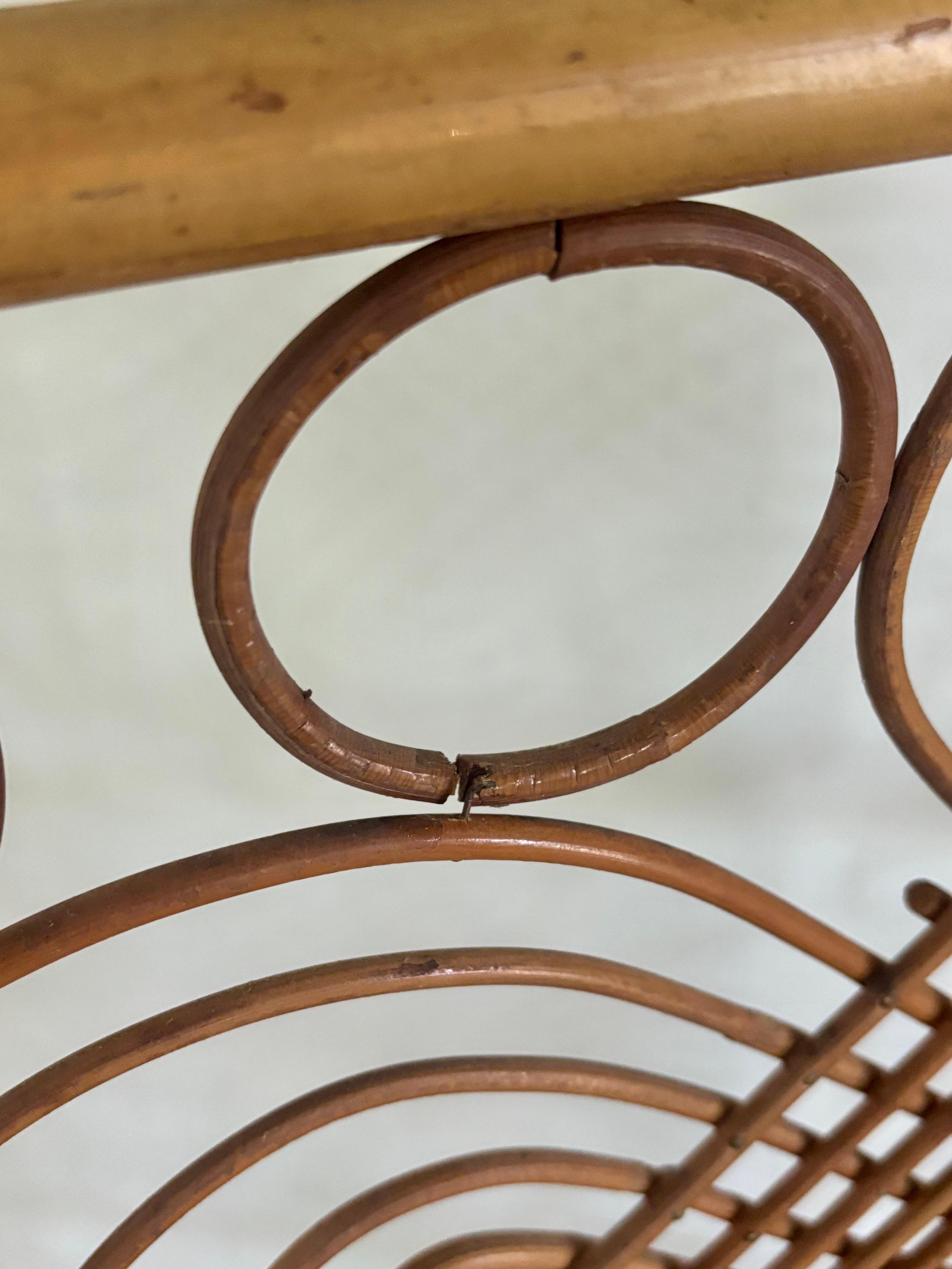 1960s Italian 3 Panel Bamboo and Bent Pencil Reed Folding Screen In Good Condition For Sale In Boynton Beach, FL