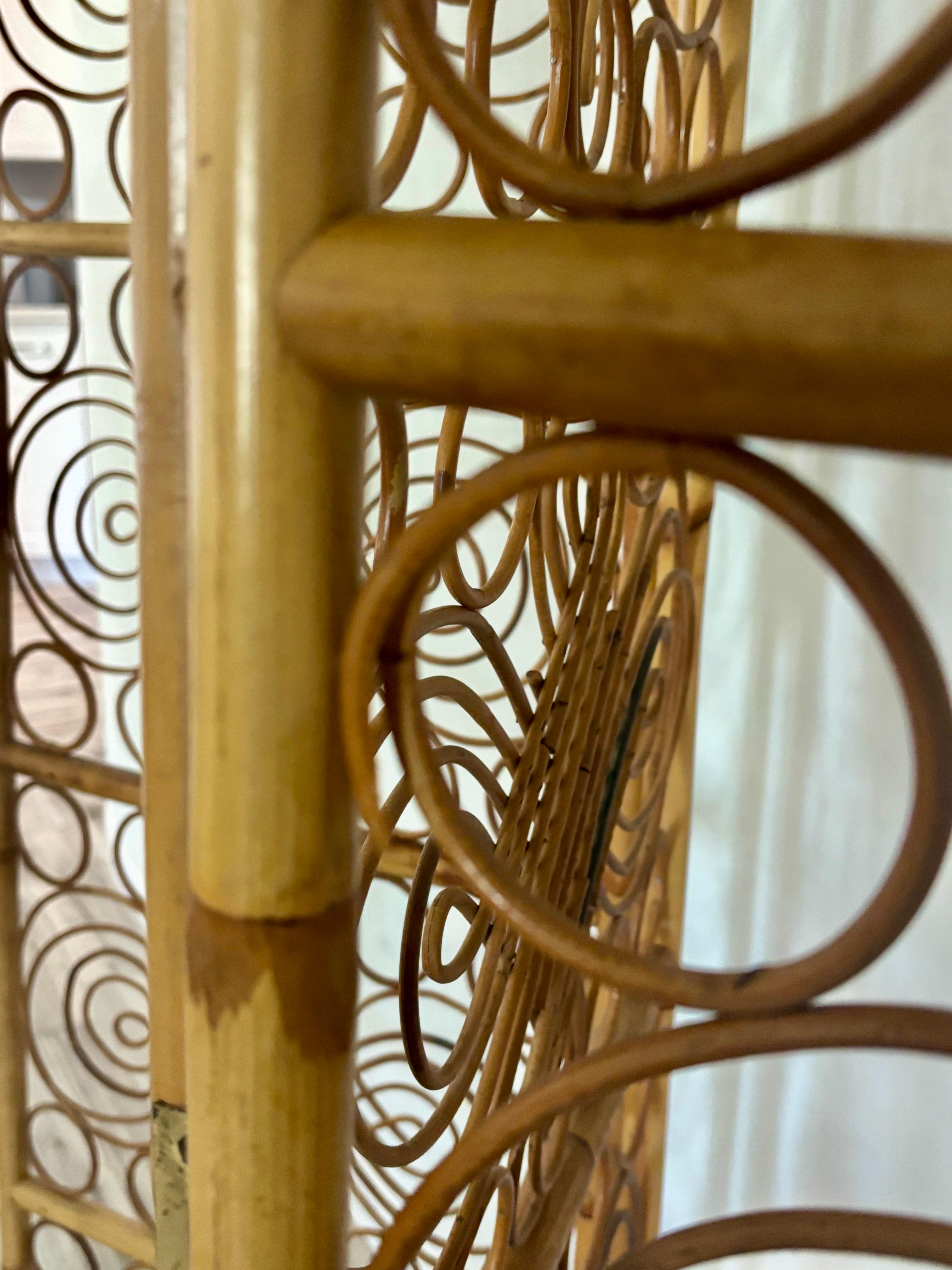 20th Century 1960s Italian 3 Panel Bamboo and Bent Pencil Reed Folding Screen For Sale