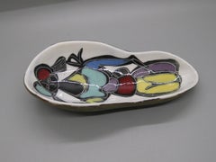 1960's Italian Abstract Girl Figure Leather Wrapped Pottery Bowl Dish Italy