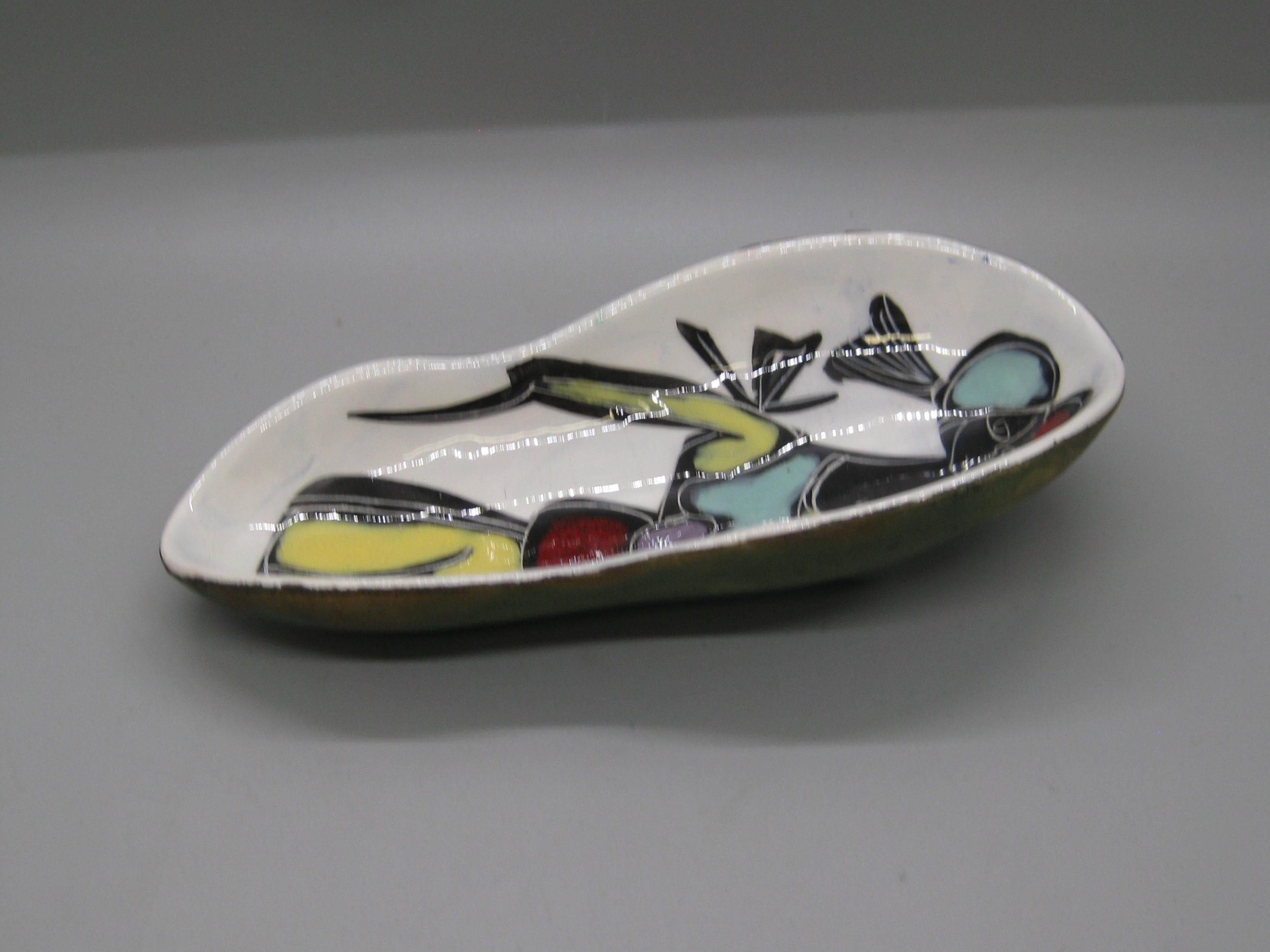 1960's Italian Abstract Girl Figure Leather Wrapped Pottery Bowl Dish Italy For Sale 1