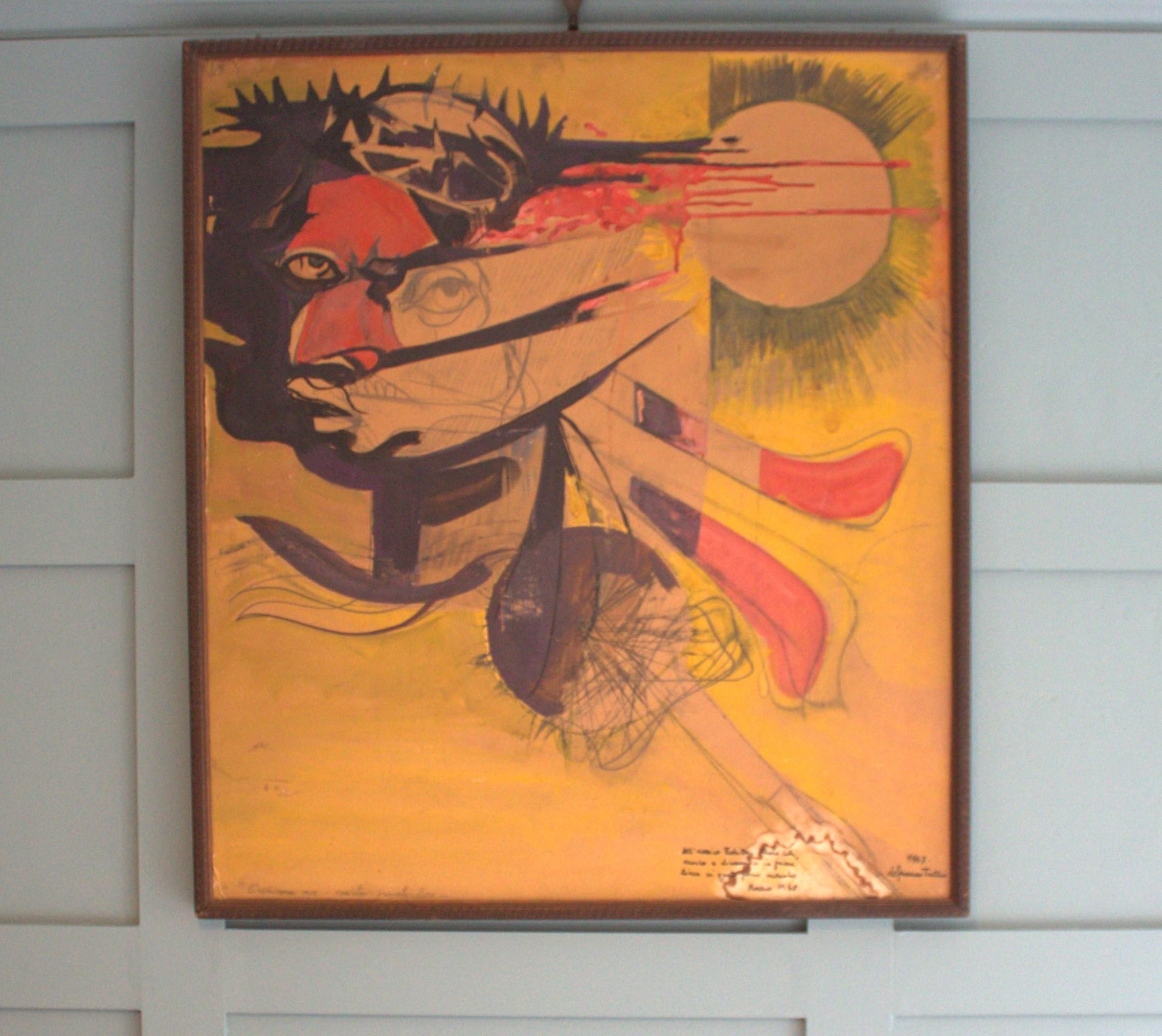 Pittura astratta italiana degli anni '60 in arancione e nero

Questo dipinto astratto italiano degli anni '60 è un'accattivante esplorazione di forma e colore, caratterizzata da un vibrante gioco di arancione e nero. Dedicato a un editore, riflette