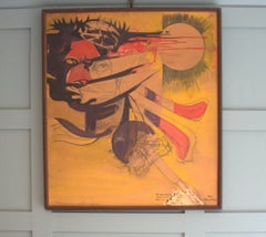 1960s Italian Abstract Painting in Orange and Black, Signed, 82x72 cm