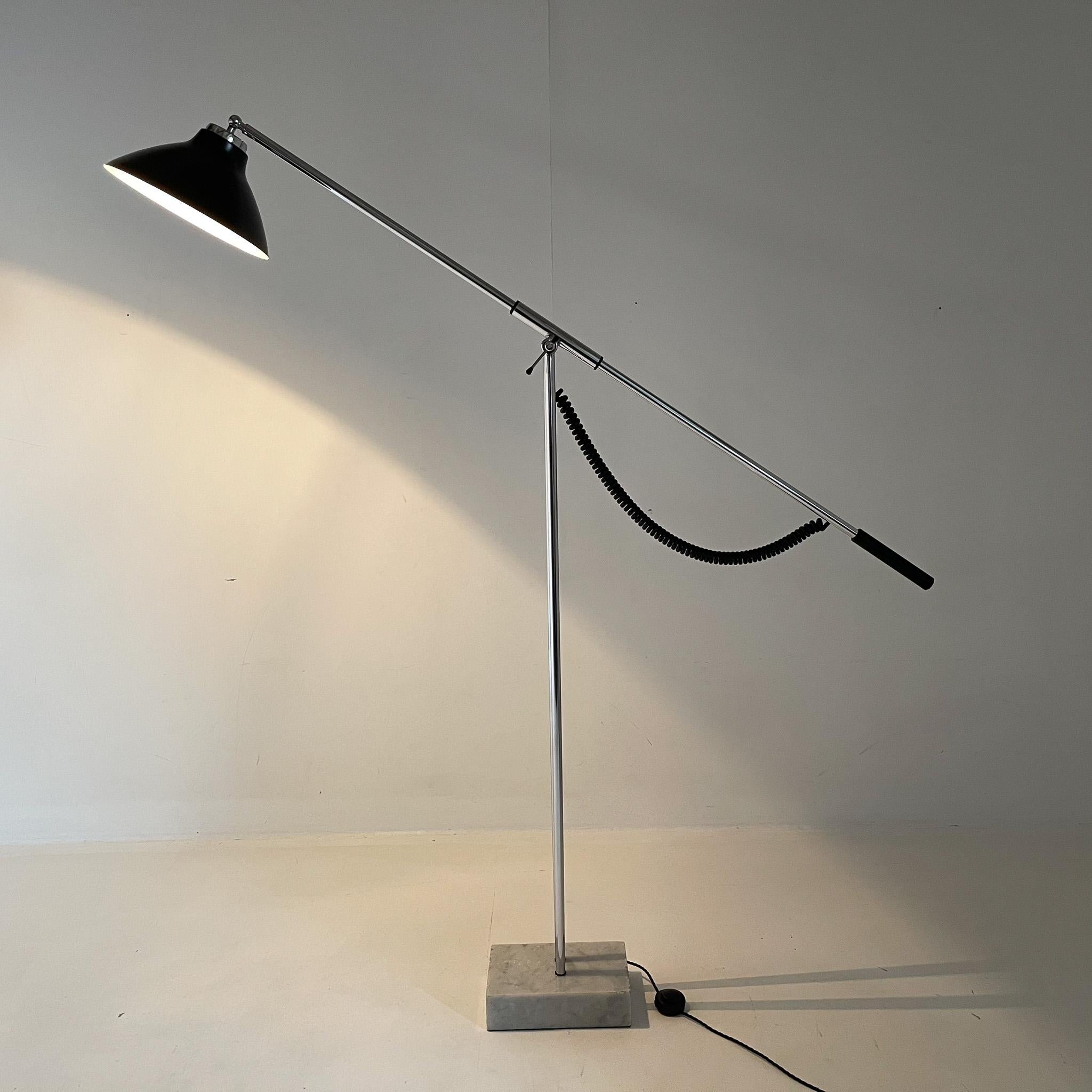 Mid-Century Modern 1960's Italian Adjustable Chrome & Marble Floor Lamp in Style of Arredoluce For Sale