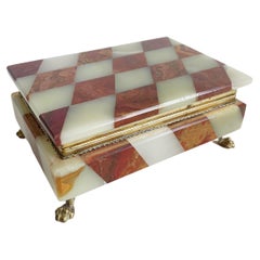 1960s Italian Alabaster and Red Agate Checkered Box