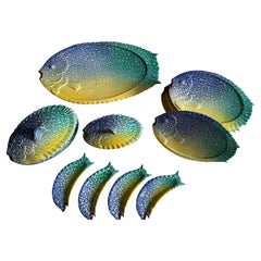 1960s Italian Albisola Fish-Shaped Ceramic Tableware Set