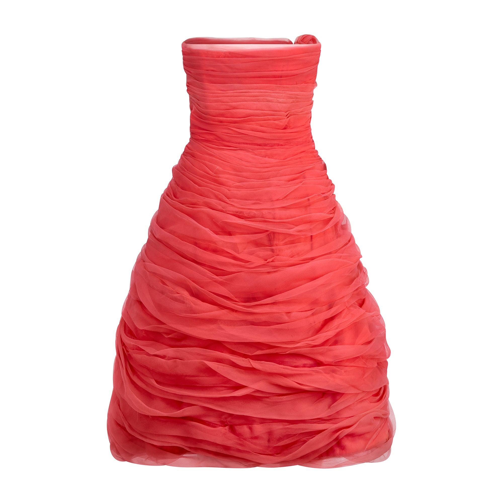 Red 1960s Italian Alta Moda Ruched Dress with Rose Appliques For Sale