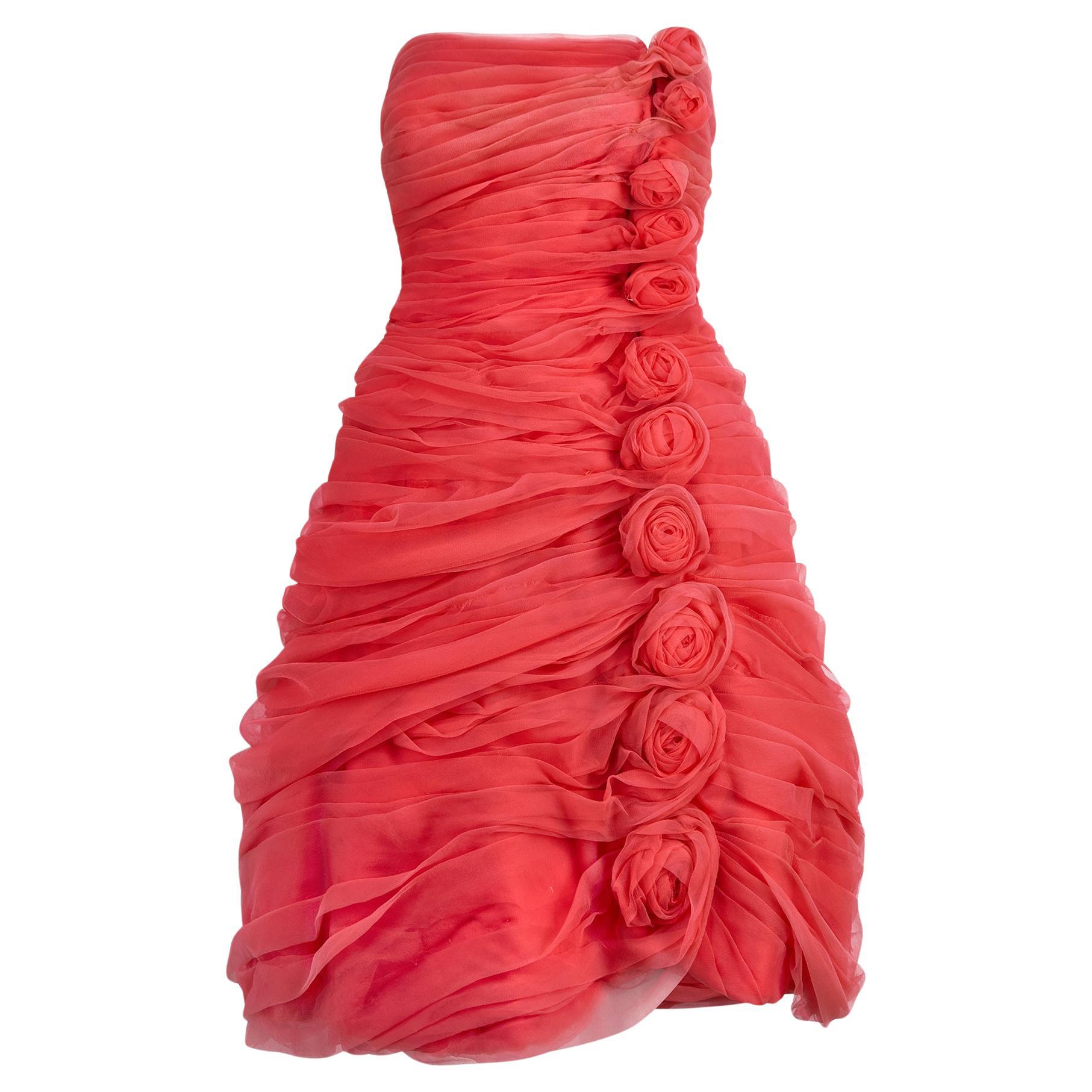 1960s Italian Alta Moda Ruched Dress with Rose Appliques For Sale