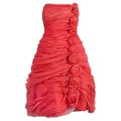 1960s Italian Alta Moda Ruched Dress with Rose Appliques