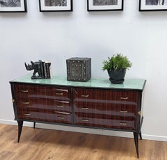 1960s Italian Art Deco Mid-Century Modern Wood, Glass and Brass Sideboard