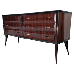 1960s Italian Art Deco Mid-Century Modern Wood, Glass and Brass Sideboard