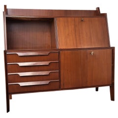1960s Italian Art Deco Mid-Century Walnut Wood Credenza Sideboard Bar Cabinet