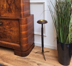 1960s Italian Art deco MidCentury Brass Tripod Bobbin Wood Standing Ashtray