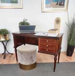 1960s Italian Art Deco Midcentury Walnut Brass Small Desk Writing Table