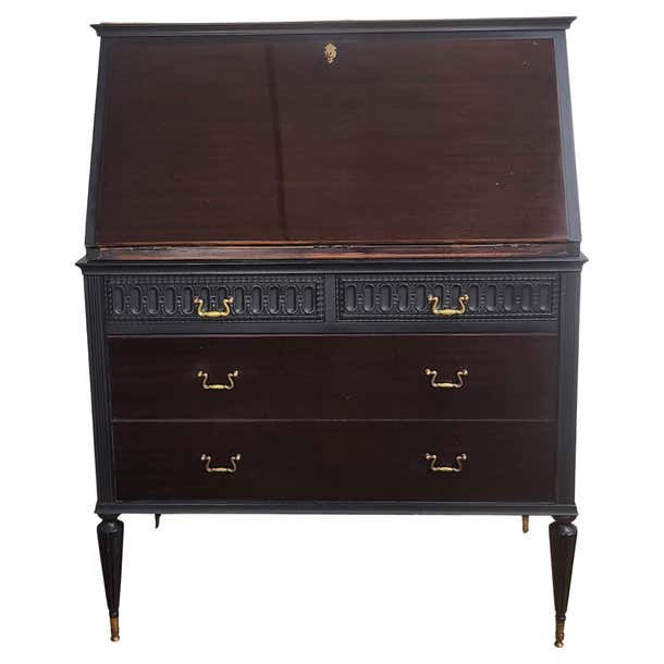 1960s Italian Art Deco Midcentury Walnut Marble Slant Front Desk Table ...