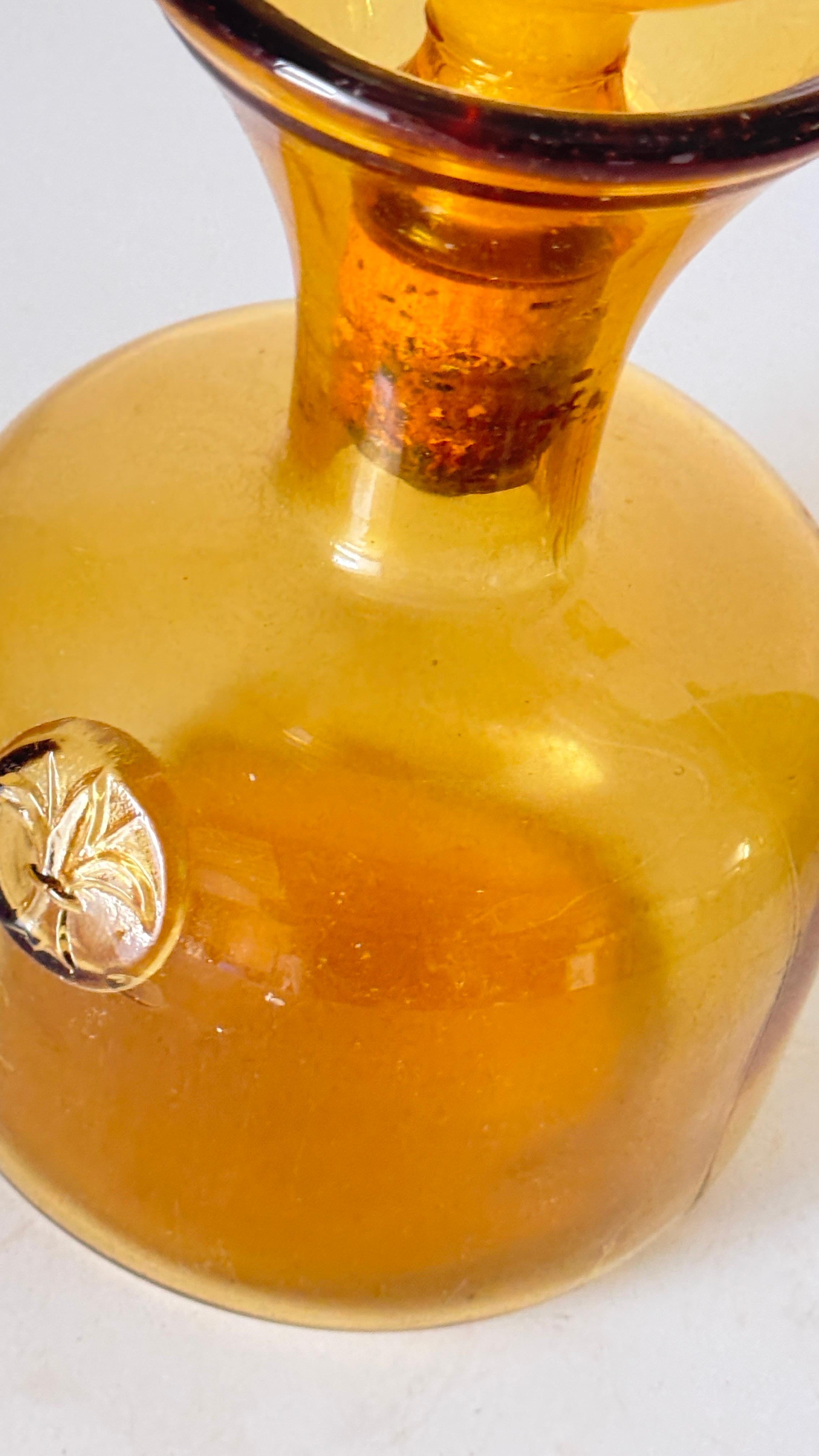 1960s Italian Art Glass Bottle with Large Blown Glass Stopper, Yellow-Orange Hue For Sale 8