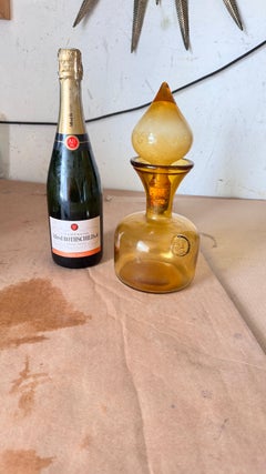 1960s Italian Art Glass Bottle with Large Blown Glass Stopper, Yellow-Orange Hue