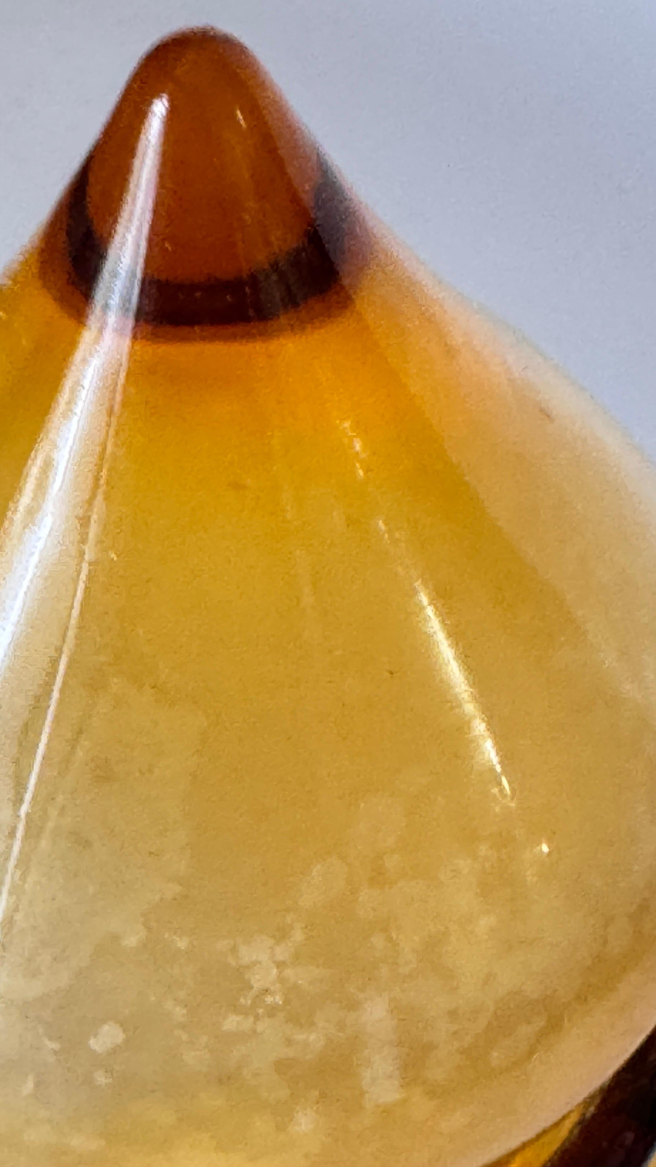 1960s Italian Art Glass Bottle with Large Blown Glass Stopper, Yellow-Orange Hue For Sale 1
