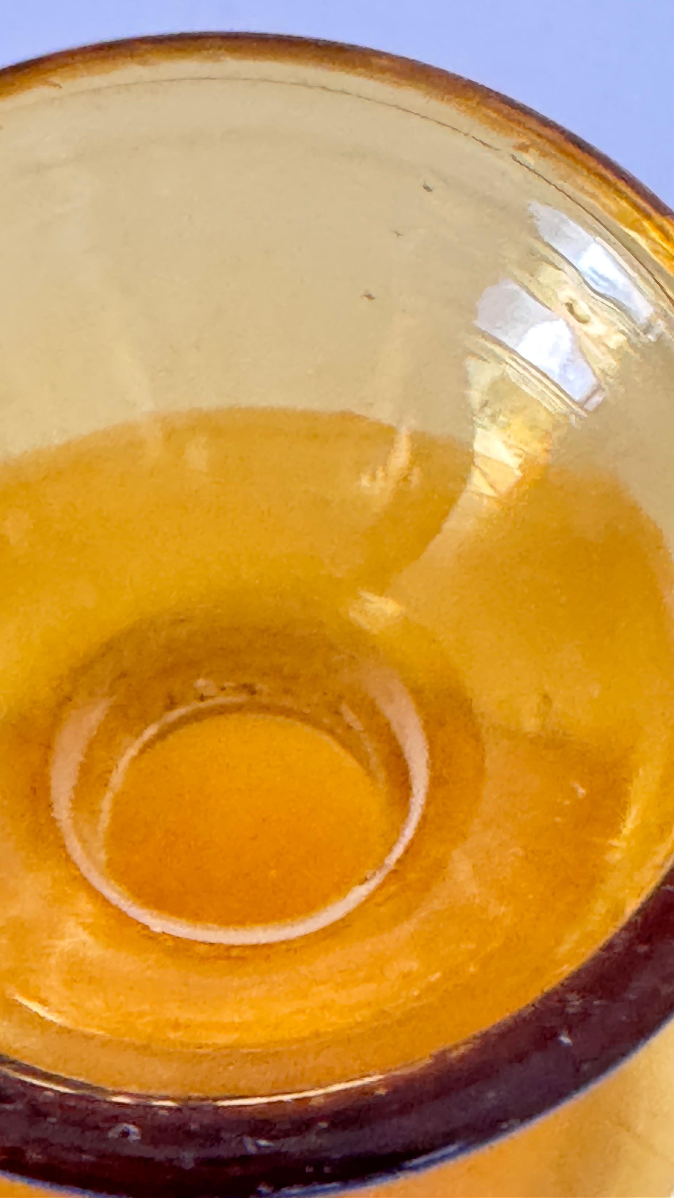 1960s Italian Art Glass Bottle with Large Blown Glass Stopper, Yellow-Orange Hue For Sale 3