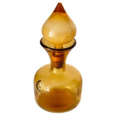 1960s Italian Art Glass Bottle with Large Blown Glass Stopper, Yellow-Orange Hue