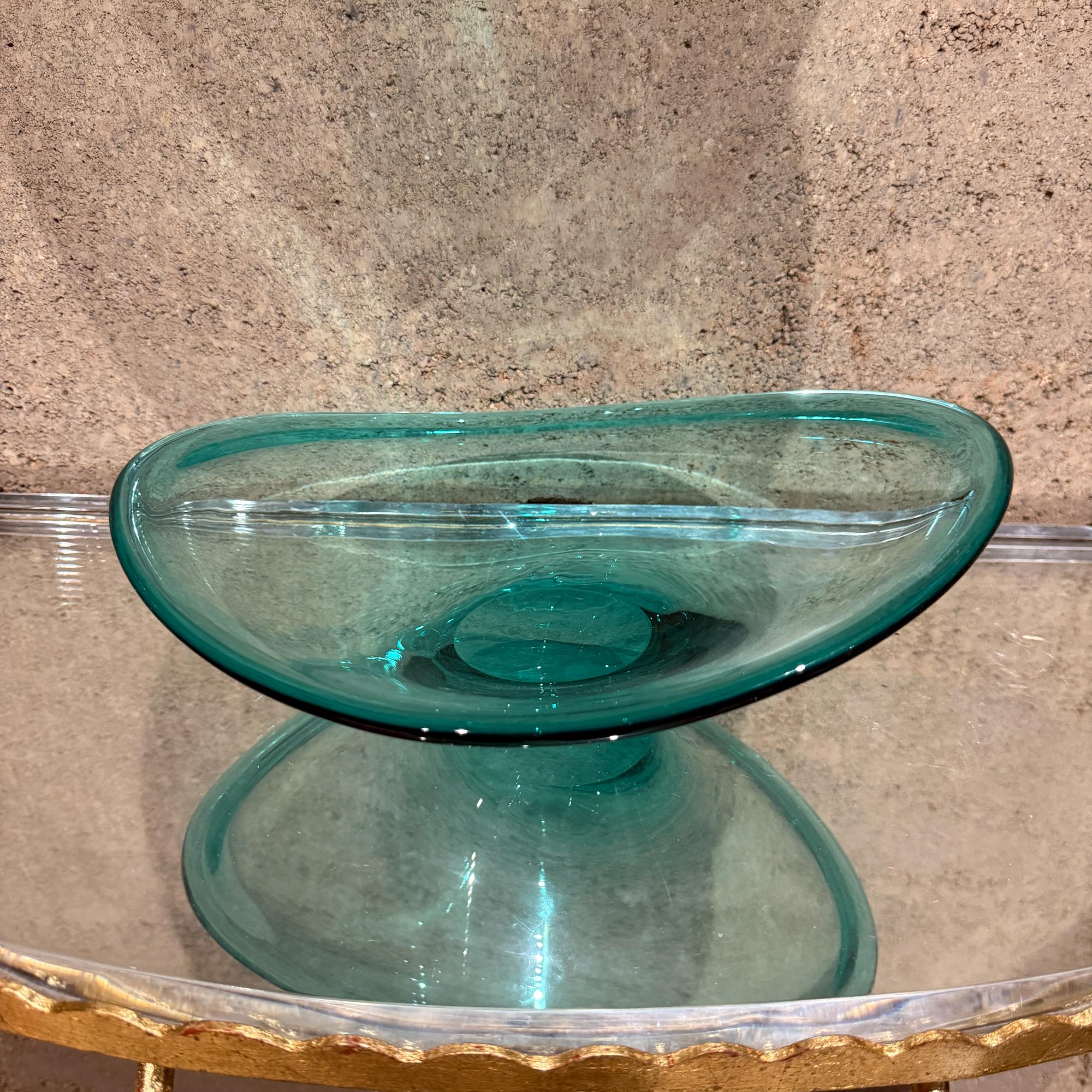 1960s Italian Art Glass Murano Blue Green Bowl Attributed to Holmegaard MCM For Sale 3