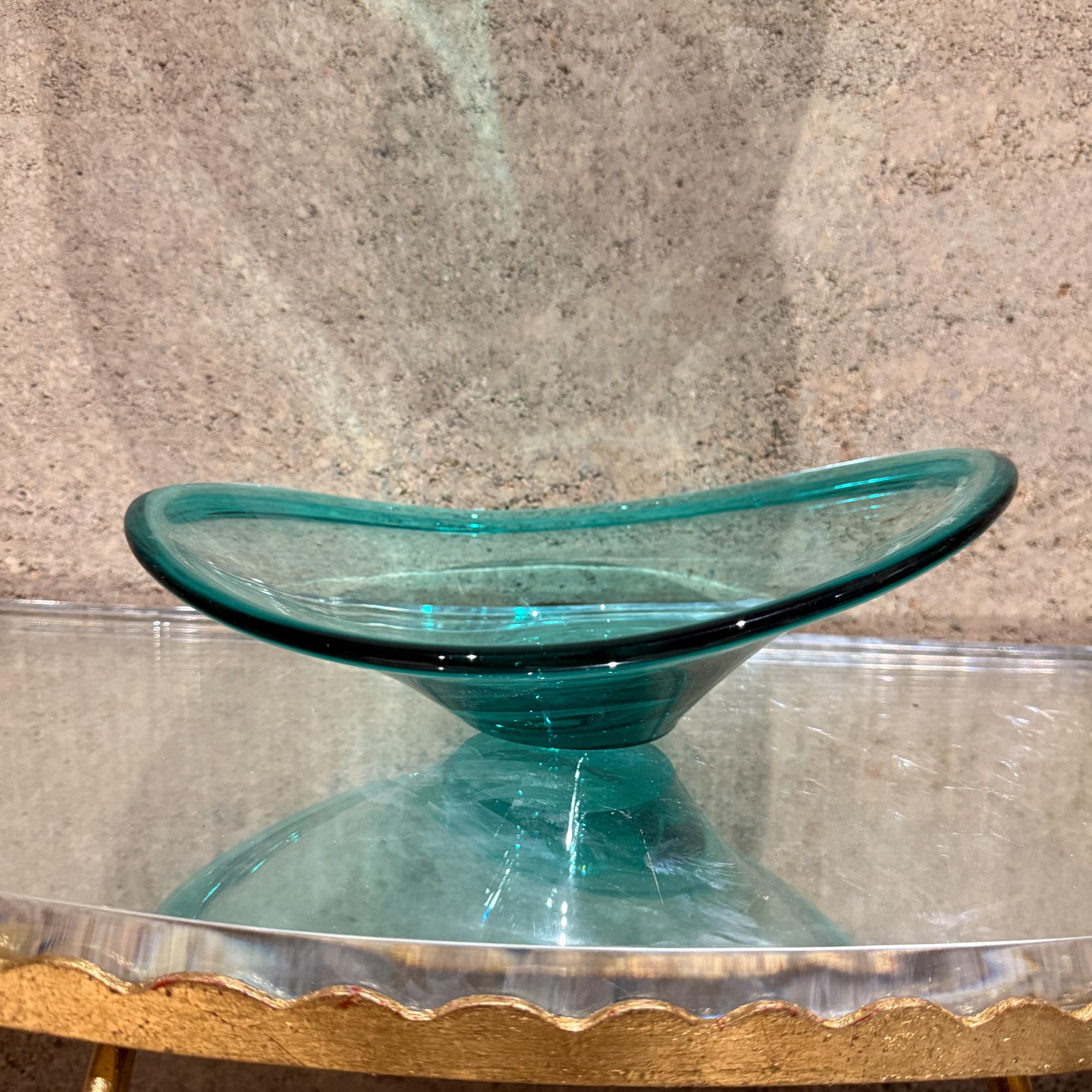 1960s Italian Art Glass Murano Blue Green Bowl Attributed to Holmegaard MCM For Sale 4