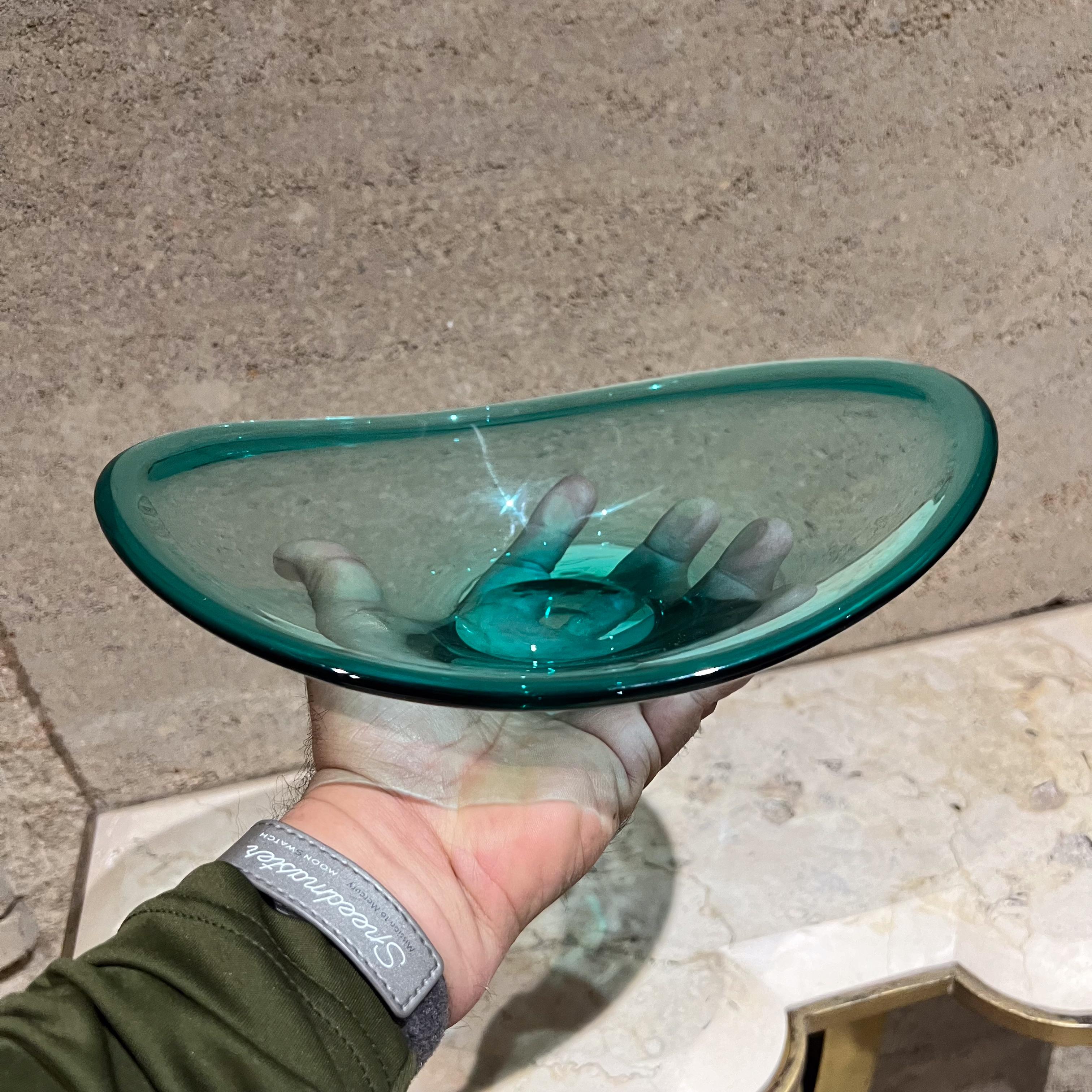 Cuenco de Murano Azul Verde de Vidrio Artístico Italiano de los años 60 en venta 1