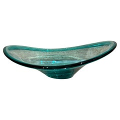 Cuenco de Murano Azul Verde de Vidrio Artístico Italiano de los años 60