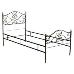 Used 1960s Italian Art Nouveau Single Bed in Painted Wrought Iron, Golden Parts