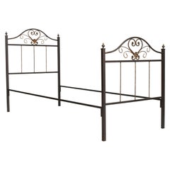 1960s Italian Art Nouveau Single Bed in Painted Wrought Iron, Golden Parts