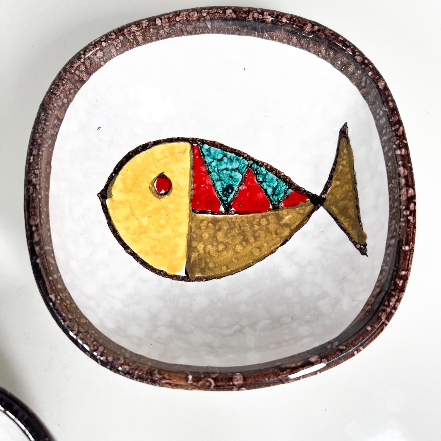 1960s Italian Art Pottery Three Lava Bowls Fish Design Italy 1