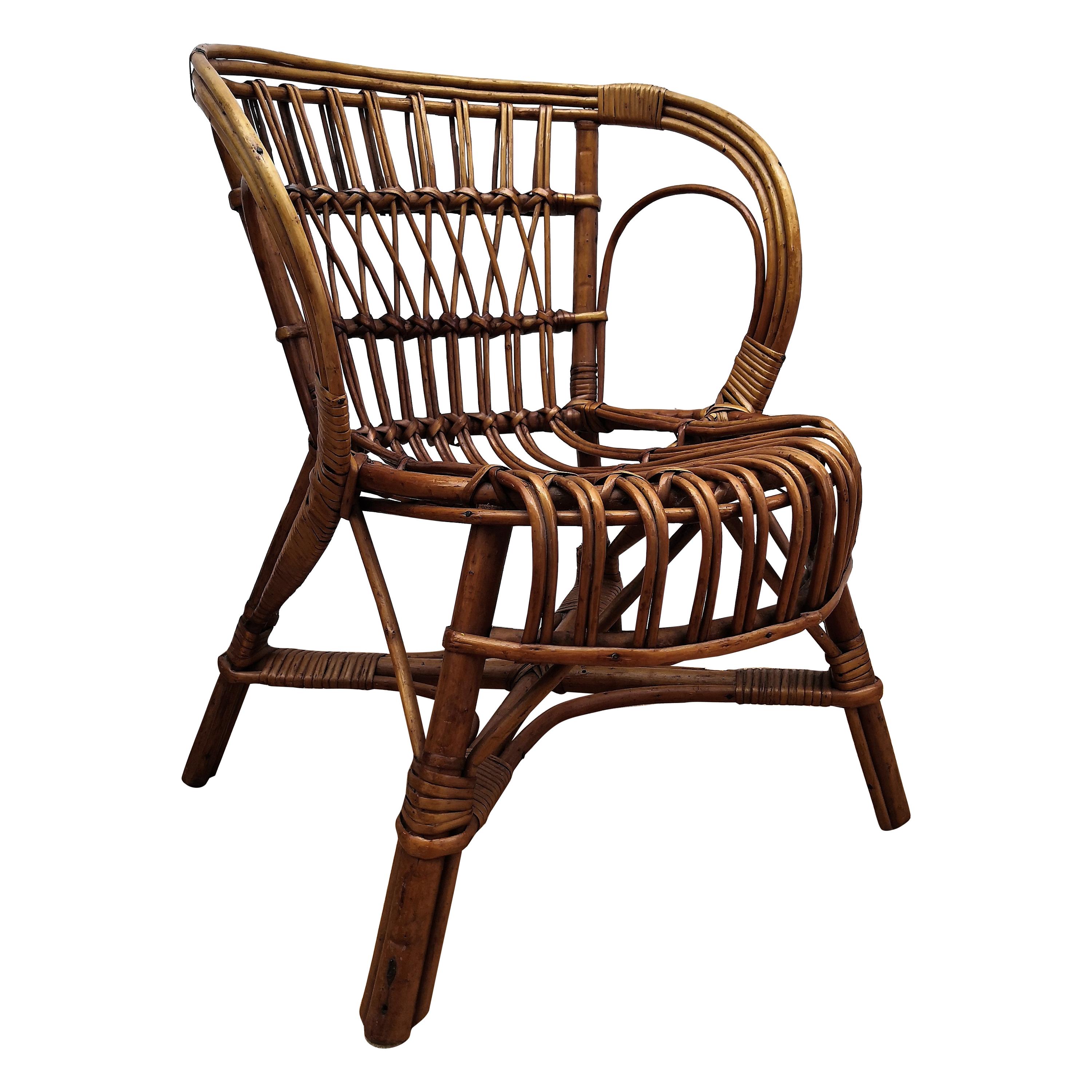 chaise à arceaux pour enfants des années 1960 en bambou et rotin italien de Bohème de la Côte d'Azur