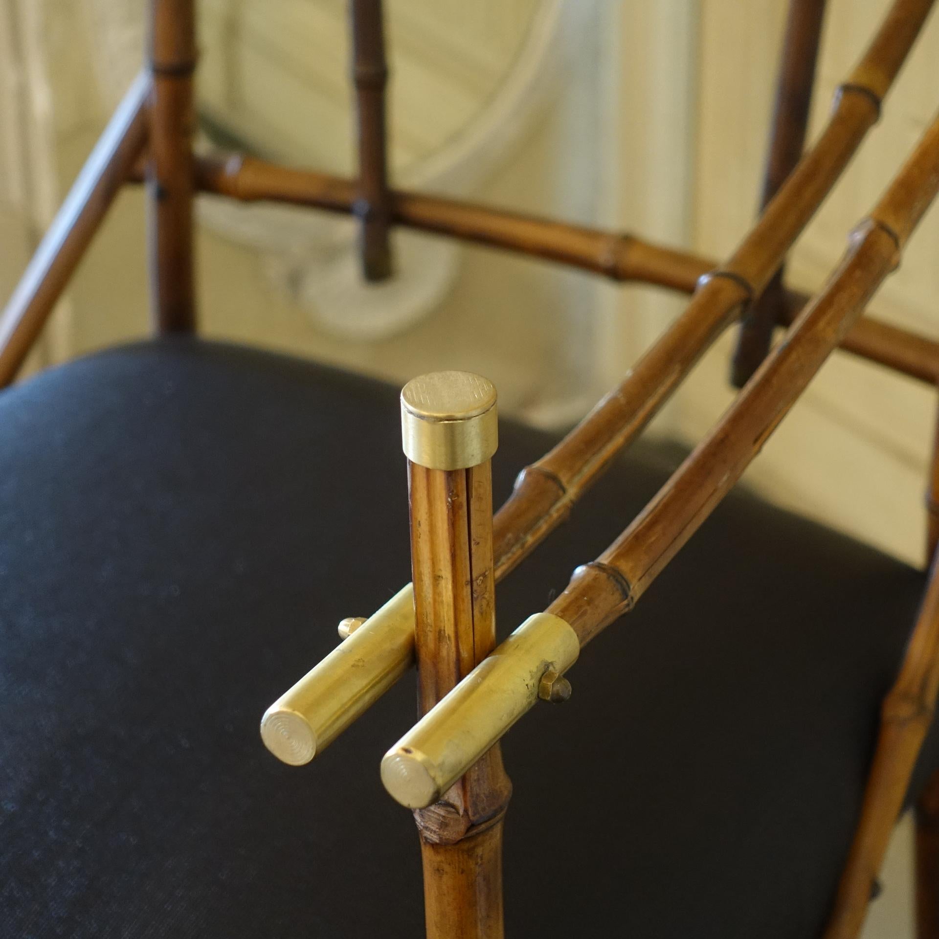 1960's Italian Bamboo Armchair, Black Rafia, Brass Details For Sale 2